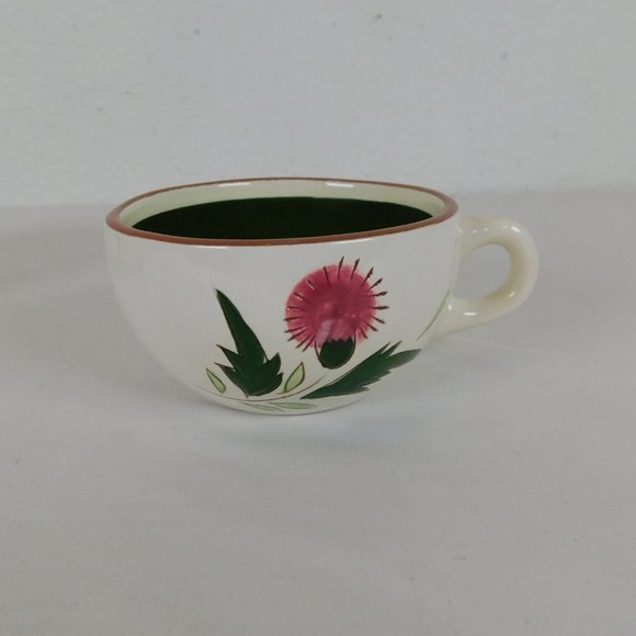 Lot of 3 Stangl Pottery Pink Thistle Hand Painted Flat Coffee Cup Vintage White - Picture 2 of 11